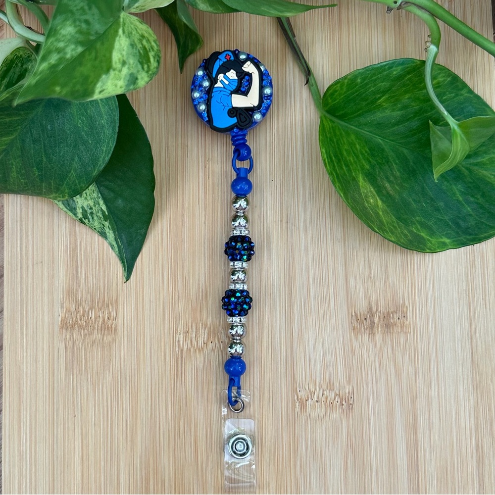 💉✨ Medical-Themed Bling Beaded Retractable ID Badge Holder 🩺